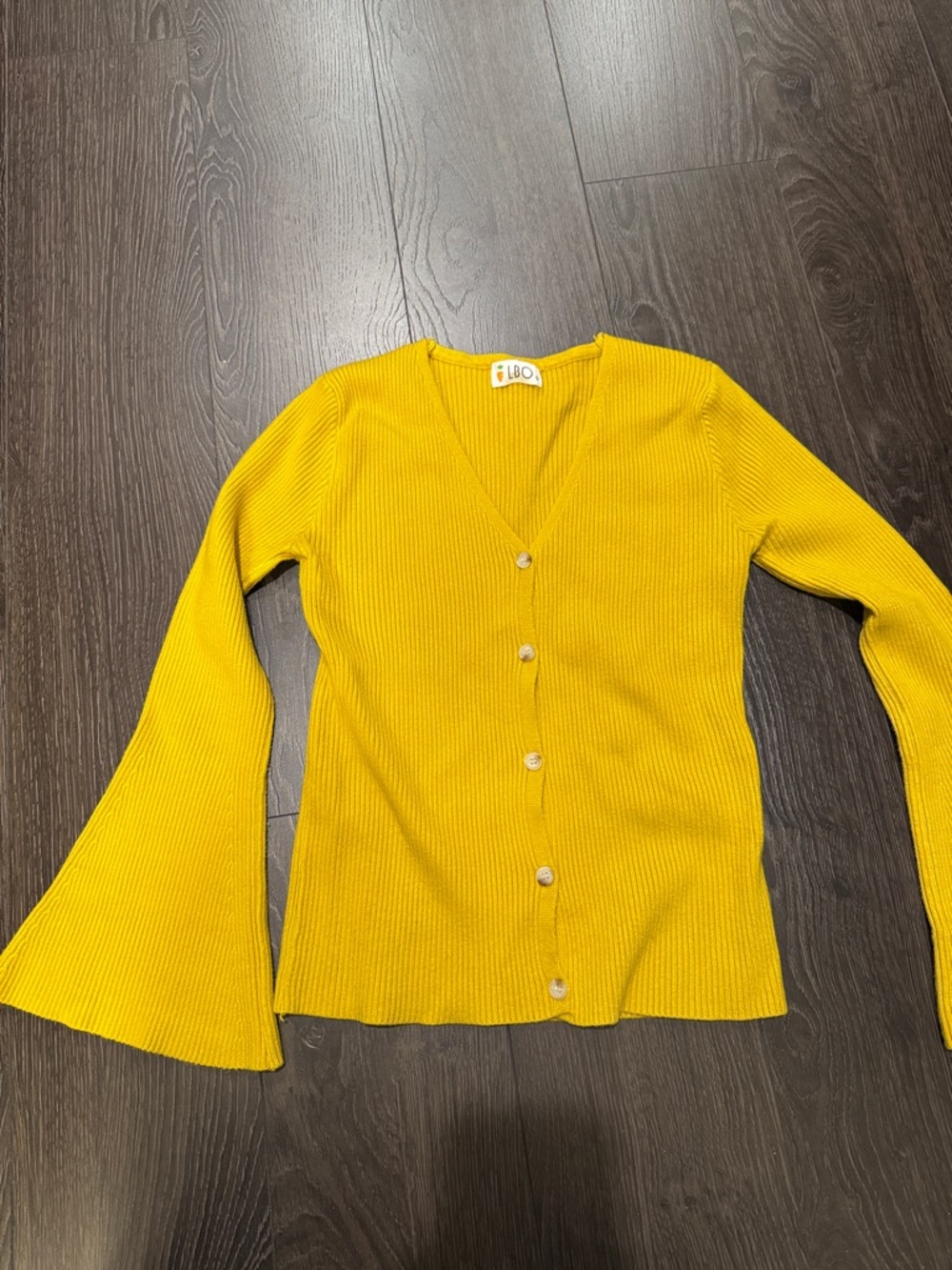 Mustard Yellow Ribbed V-Neck Button Cardigan